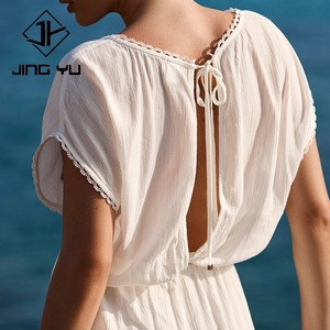 Robe maxi en rayonne fluide élégante et décontractée de style plage avec bordure en dentelle blanche, design d'usine, sur mesure - Product Image 5