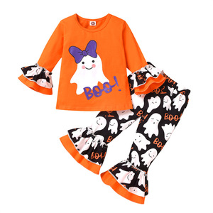 New Kids Clothing Set Halloween Elements Printed Long Sleeve Top Flare Pants 2 Pcs Suit Halloween <strong>Costume</strong> <strong>for</strong> <strong>Children</strong> Girls - Product Image 3