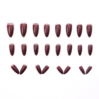 24 faux ongles courts rouge cerise pailletés à presser, luxe léger et chic, amovibles, couvrance totale, pour femmes, kit de manucure