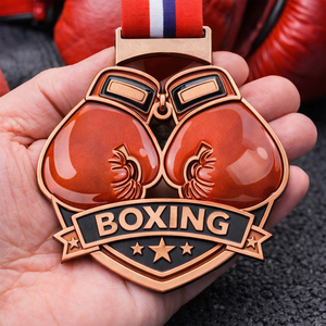 Medaglie Personalizzate a Forma di Guantoni da Boxe <span class=keywords><strong>in</strong></span> Oro, Argento e Bronzo per Campioni Professionisti di Arm Wrestling <span class=keywords><strong>in</strong></span> Francia - Product Image 1