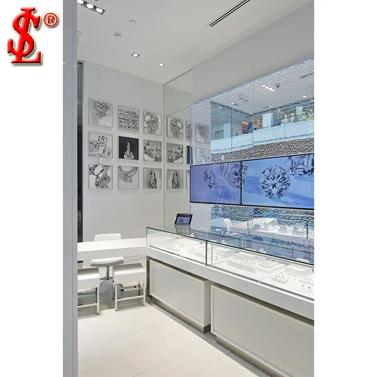 Luxury Jewelry Showroom Designed Interior Decoration Display Showcase With Modern Customized Wooden Standing Cabinet