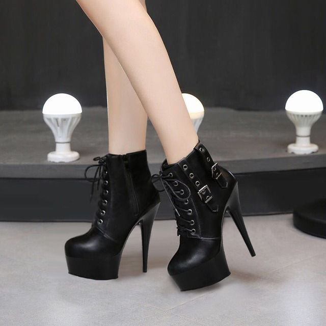 7 Inch Belt Buckle Exotic Ankle Boots Winter Women Fashion Wedding Gothic 17cm High Heels Rivets Platform Pole Dance Shoes