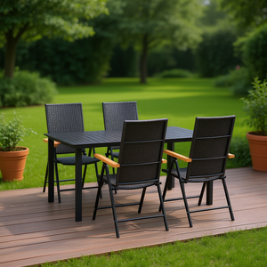 Ensemble de jardin WPC avec structure en aluminium noir, 4 places, mobilier d'extérieur au design contemporain, résistant aux intempéries - Product Image 2