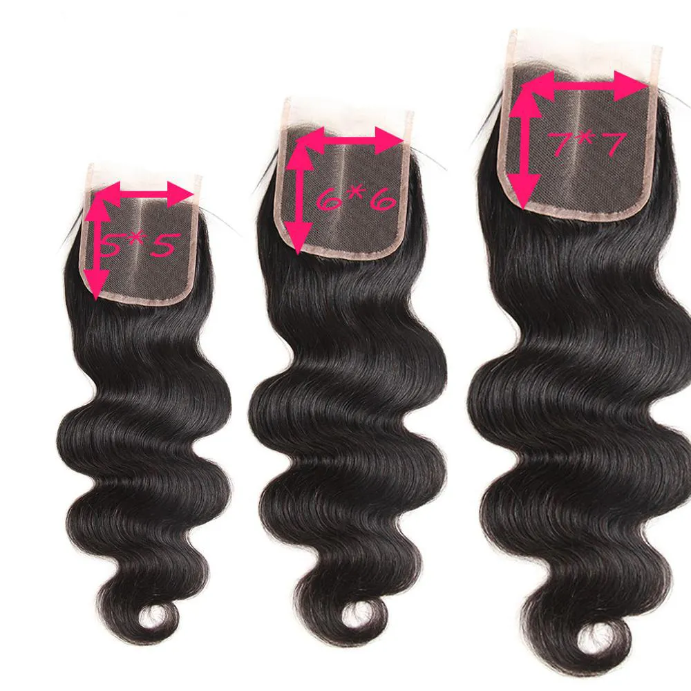 Wholesale Body Wave Brazilian Pre Pluck 6 X 6 5By5 7X7 Raw Virgin Human Hair Lace Closure
