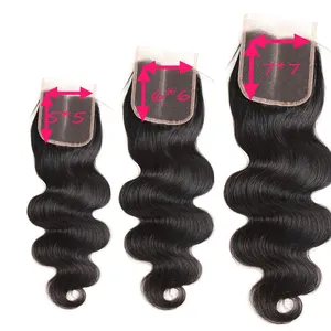 Wholesale Body Wave Brazilian Pre Pluck 6X6 5By5 7X7 Raw Virgin Human Hair Lace Closure
