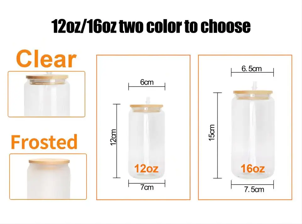 USA Warehouse 12oz 16oz DIY blank sublimation Can Shaped Beer Glass Cups with bamboo lid and straw beer can glass for iced coke