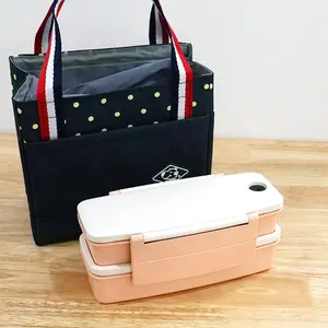 Eco Friendly Portable Food Container With Lid Bento 2 Layer Bamboo Lunch Box