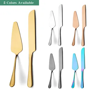 hot factory trending 2023 cake knife set for wedding set stainless steel gold cake knife and server set dinner spoon fork