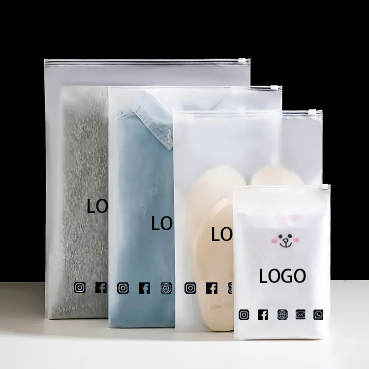 Custom Logo PVC/CPE/PP Bag Pouches Frosted Plastic Zipper Apparel Clothing Packaging Bag