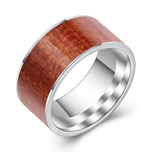 Wood Grain Stainless Steel <b>Ring</b> 8Mm Women's Fashion Jewelry Gift - Product Image 1