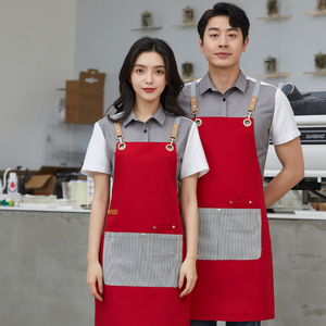 Delantales de lona rojos de talla única, ropa de trabajo impermeable de poliéster para restaurantes, cafeterías, tiendas de té con leche - Product Image 1