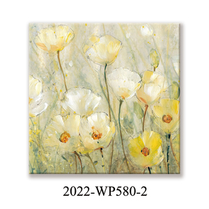 Arte de pared con estampados florales amarillos, pintura en lienzo de estilo pintado a mano para decoración de sala de estar - Product Image 2