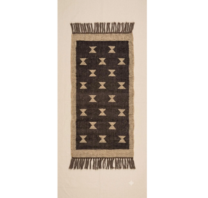 Tapis de couloir en laine et jute tissé à la main |   Tapis de couloir géométrique tribal noir et beige pour l'entrée de la maison, style bohème, sud-ouest, ferme - Product Image 1