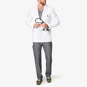 <span class=keywords><strong>Camice</strong></span> da laboratorio <span class=keywords><strong>bianco</strong></span> di vendita caldo di stile corto professionale dell'uniforme dell'ospedale di vendita caldo per il poliestere del cotone dei tessuti medici dell'ospedale - Product Image 2