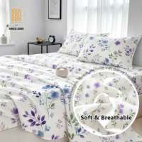 Parure de draps Queen 4 pièces en microfibre brossée double face, certifiée Oeko-TEX, ultra douce et infroissable, motif floral 1800 fils
