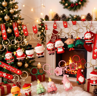 Porte-clés de Noël 3D en métal, figurines Père Noël, Élan, Bonhomme de neige, Sapin, avec dragonne, décorations de fêtes, cadeau, vente en gros, logo personnalisé