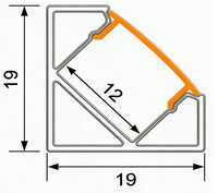 Profilé en aluminium anodisé LED de 19x19 mm à angle de 90 degrés, série 6000, canal encastré, montage en surface, bande lumineuse linéaire, 2700K, 80