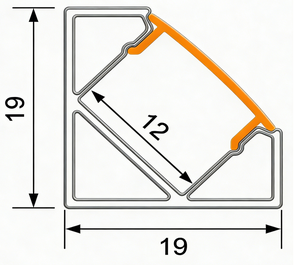 Profilé en aluminium anodisé LED de 19x19 mm à angle de 90 degrés, série 6000, canal encastré, montage en surface, bande lumineuse linéaire, 2700K, 80 - Product Image 2