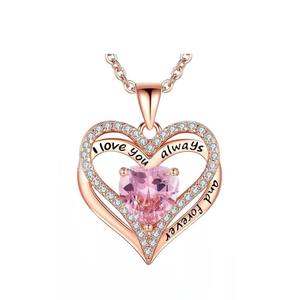 Colgante de cobre en forma de amor infinito más vendido, collar de corazón con placa de oro rosa de circón con piedra natal de 12 colores para esposas, novias - Product Image 4