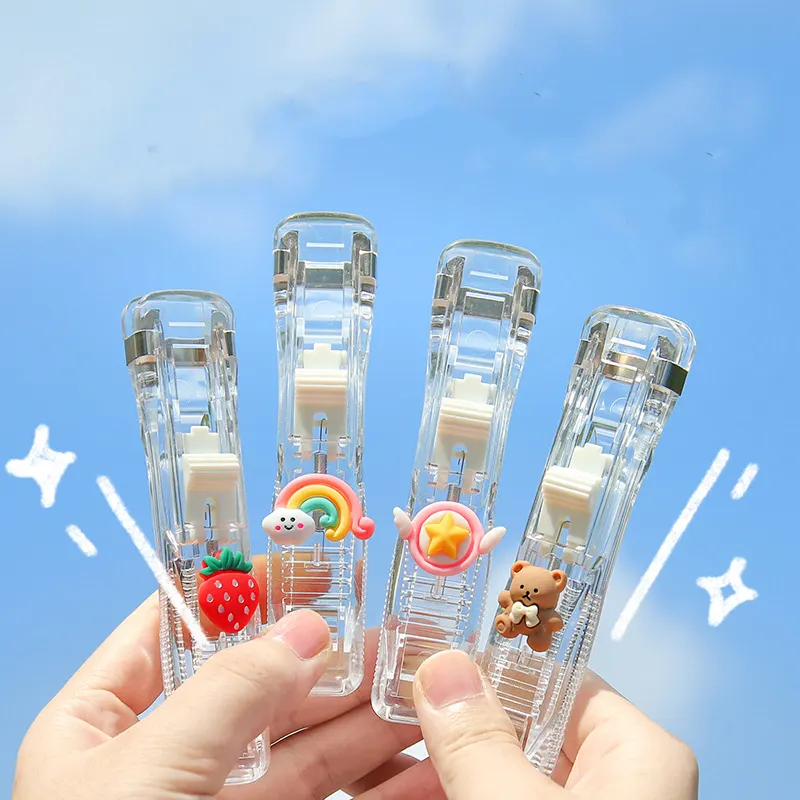 Мультяшный милый прозрачный степлер с нажимным зажимом Съемник связующее устройство с нажимным зажимом диспенсер для ленты ручная машинка для стрижки бумаги зажимы офисные принадлежности