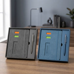 Set de Regalo de Cuaderno de Cuero PU Estilo Ejecutivo y Bolígrafo Metálico con Tapa Grabada en Caja - Producto Promocional para Oficina - Product Image 1