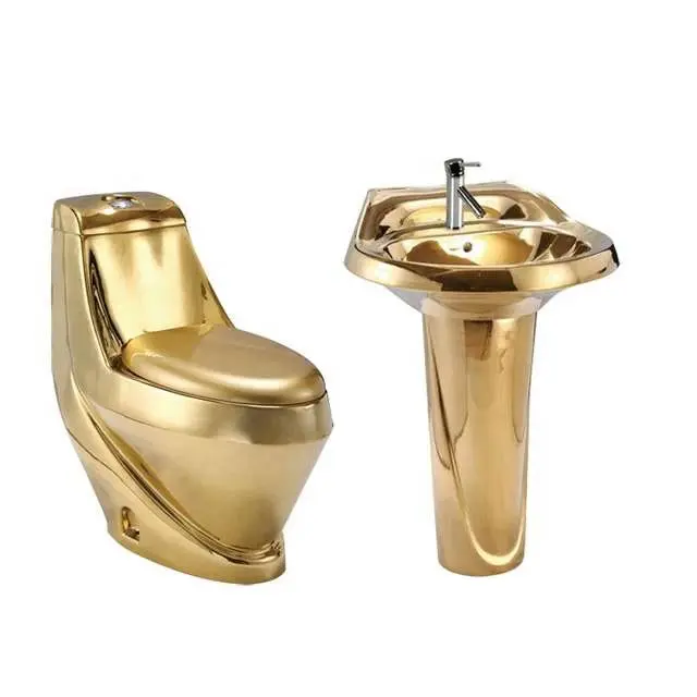 Conjunto de vaso sanitário cerâmico dourado, venda quente de conjuntos de vaso sanitário para banheiro