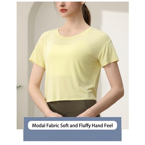<span class=keywords><strong>เสื้อ</strong></span>ยืดออกกำลังกาย<span class=keywords><strong>ผู้หญิง</strong></span> OEM/ODM ผ้าโมดอลระบายอากาศดี ดีไซน์<span class=keywords><strong>หลัง</strong></span>เว้าสวยงาม แขนสั้น คอกลม ทรงหลวม สวมใส่สบาย เหมาะสำหรับวิ่งและเล่นโยคะ - Product Image 2
