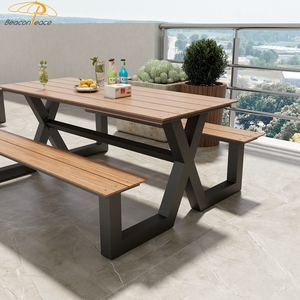 Không Thấm Nước Nhà hàng ngoài trời đồ nội thất Patio vườn bàn ăn đặt 6 chỗ ngồi Bistro Dã Ngoại băng ghế dự bị bảng với băng ghế dự bị - Product Image 5