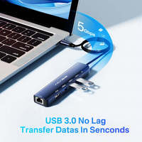 Station d'accueil USB C 6-en-1, HDMI 4K*60Hz, Ethernet Gigabit 1000 Mbps, PD 3.0 100W, USB 3.0 5 Gbps, Hub USB-C en aluminium pour ordinateurs portables