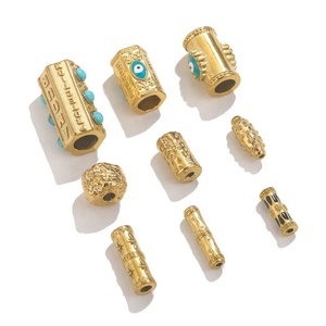 Cuentas de Tubo Grabadas |   Espaciador de Acero Inoxidable Chapado en Oro PVD de 18K con Diseño de Girasol y Estrella para Fabricación de Joyería DIY Aceworks ACS193 - Product Image 4