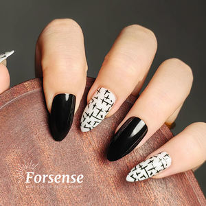 Etiqueta privada personalizada Otoño Invierno Prensa en uñas almendra corta prepegada Punta de uñas falsas acrílico al por mayor uña falsa negra con pegamento - Product Image 3