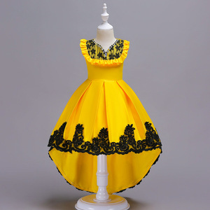 Vestido de Princesa Azul Satinado para Niña con Adornos de Encaje, Disfraz para Actuación en Escenario - Product Image 2