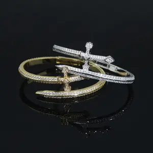 Hip Hop Diamond-set sword of Justice bracelet pave zircon gold silver bangle fine fashion jewelry