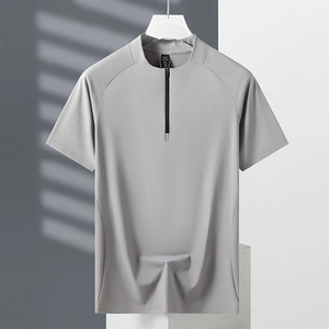 T-shirt en soie à demi-zip avec logo personnalisé, manches courtes, pour homme, séchage rapide, sportswear, manches courtes, absorption de la transpiration - Product Image 6