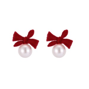 Dinle Red <b>Bow</b> Pearl Stud Earrings S925 Silver Women Fashion Jewelry <b>Gift</b> - Product Image 4
