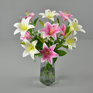 Lys artificiel Dongchen à tige unique, 60 cm, rose et blanc, fleur en soie pour décoration de maison et de mariage - Product Image 3