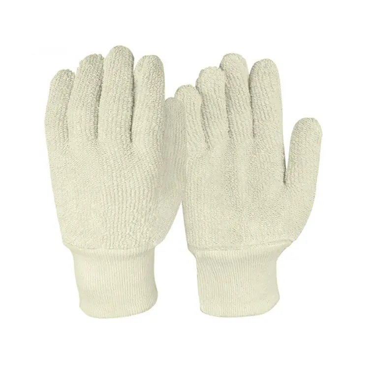 Wholesale Terry Loop Cloth String Knit Polyester Cotton Knitted Seamless Hand Work Glove for Polishing