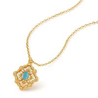 Collier pendentif fleur en filigrane plaqué or véritable 18 carats, zircon ovale multicolore, motif bambou, pour femme, bijou vintage, cadeau