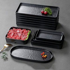Plat de barbecue en plastique noir mat givré en spirale, <span class=keywords><strong>Rectangle</strong></span> A5 <span class=keywords><strong>assiette</strong></span> en mélamine, vente en gros d'usine - Product Image 2