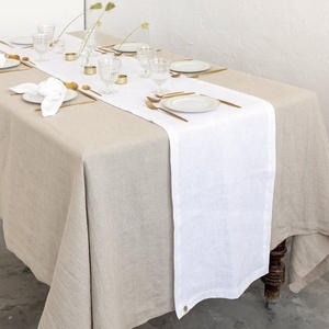 Chemin de table en lin blanc, couleur unie, style rustique, décoration de table de mariage, tissu tissé lavable, 100% lin - Product Image 1
