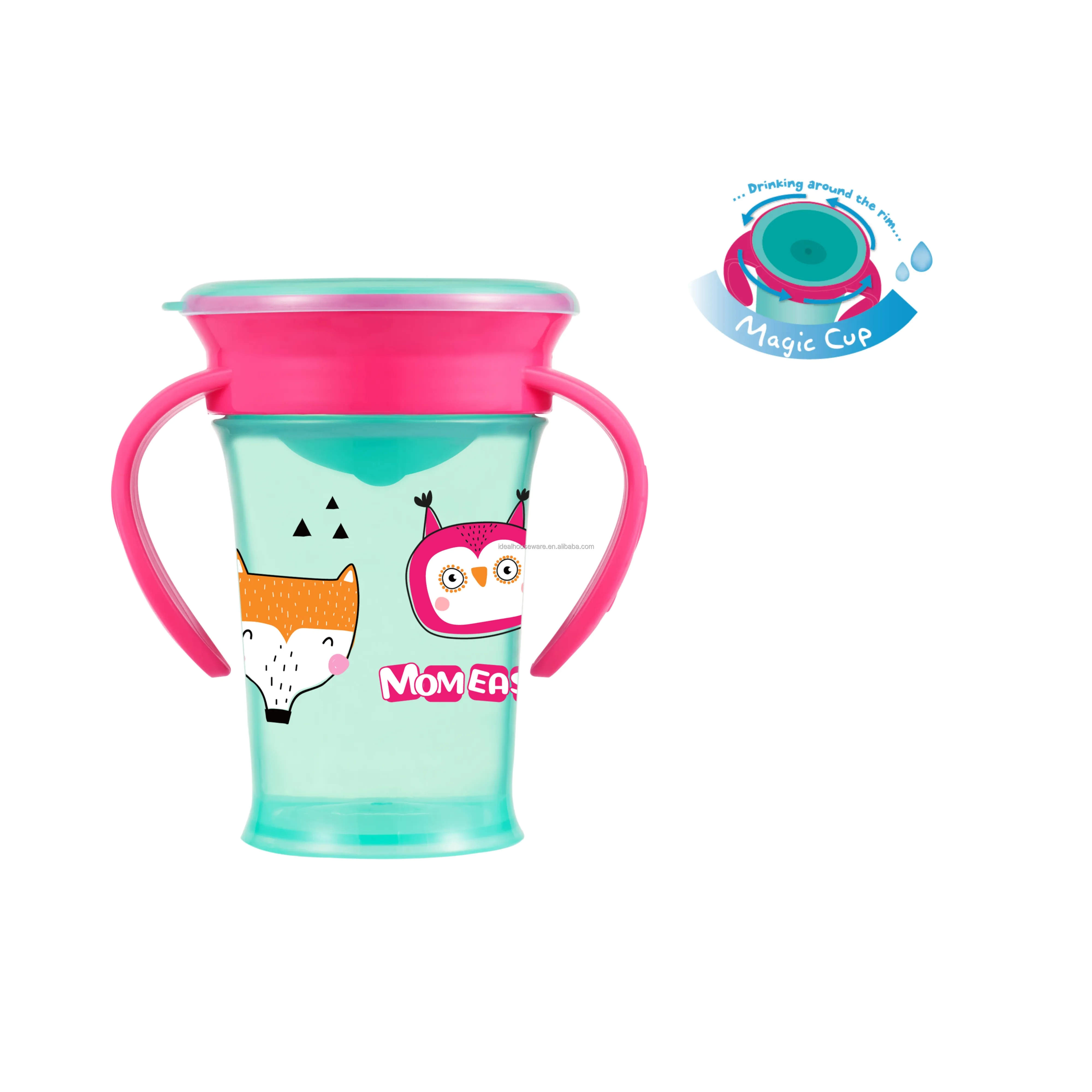 Çift saplı PP bebek 210 ile 7oz/360 ml bebek kupası derece doğal içme eğitim fincanı