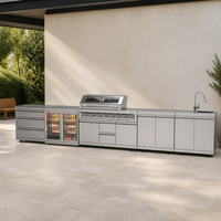 Armoire de cuisine extérieure en acier inoxydable BAINENG, mini-réfrigérateur en verre et éclairage LED, fabricant en gros d'armoires de cuisine extérieures