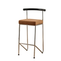 Tabouret de bar moderne en acier inoxydable, style mid-century, dossier incurvé, assise en coton et lin à carreaux, finition miroir, pour la maison, la cuisine, la salle à manger, l'hôtel