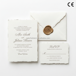 Suite di Inviti Matrimoniali di Lusso in Carta di Cotone Ultra Spessa Bianca con Bordo Frastagliato a Mano, Sigillo in Cera, RSVP e Stampa Personalizzata Letterpress - Product Image 1