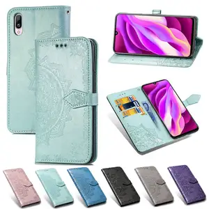 Funda de cuero de alta calidad al por mayor funda tipo cartera Datura flores correa de muñeca para vivo y15 y21 Y20 y22s Y17 y19 y11 funda de teléfono