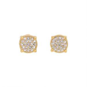 Orecchini a Perno Classici in Lega Placcata Oro con Zirconi Rotondi Taglio Brillante e Incastonatura Pavé, Gioielli di Moda per Donna, Idea Regalo - Product Image 1