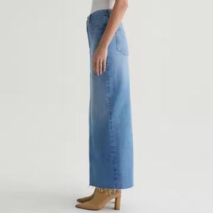 Jupe en jean vintage délavée à l'acide taille haute pour femme, coupe ample, longueur midi, patchwork tricoté, tissage pour toutes les saisons - Product Image 3