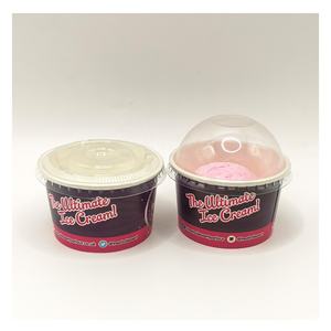 Gobelet en papier jetable personnalisé à paroi simple, imprimé logo rouge, noir et rose, avec couvercle dôme, pour crème glacée à emporter – Vente en gros - Product Image 4