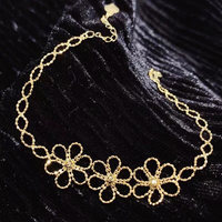 Bracelet en or massif 18 carats AU750, tressé ajouré, motif floral, avec trois fleurs, pour femme, vente en gros