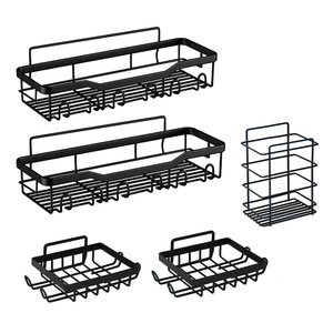 Bathroom <b>Storage</b> <b>Rack</b> Kitchen <b>Wall</b> Mount Metal <b>Wire</b> Shelf No Drill Installation Multi Purpose Soap Holder 5 Piece Set - Product Image 3